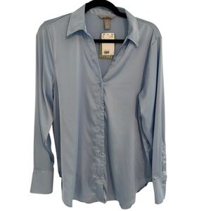 NWT H&M Light Blue Satin Button Down Blouse, Size M
